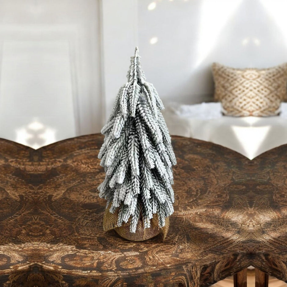 Snow Flocked Artificial Christmas Tree with Burlap Base Decorative Holiday Tree