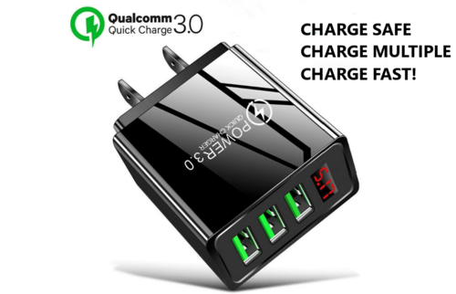 3 Port LED Fast Quick Charge QC 3.0 USB Hub Display Wall Charger