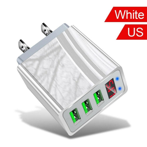 3 Port LED Fast Quick Charge QC 3.0 USB Hub Display Wall Charger