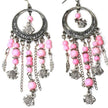 Silver Fish Charm Pink Beaded Dangle Earrings