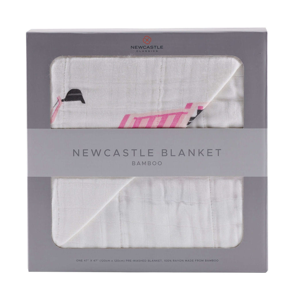 Pink Digger Bamboo Blanket packaged in a stylish box, perfect for swaddling and naptime use.