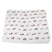 Pink Digger Bamboo Blanket featuring lightweight design with truck patterns, ideal for swaddling and naptime.