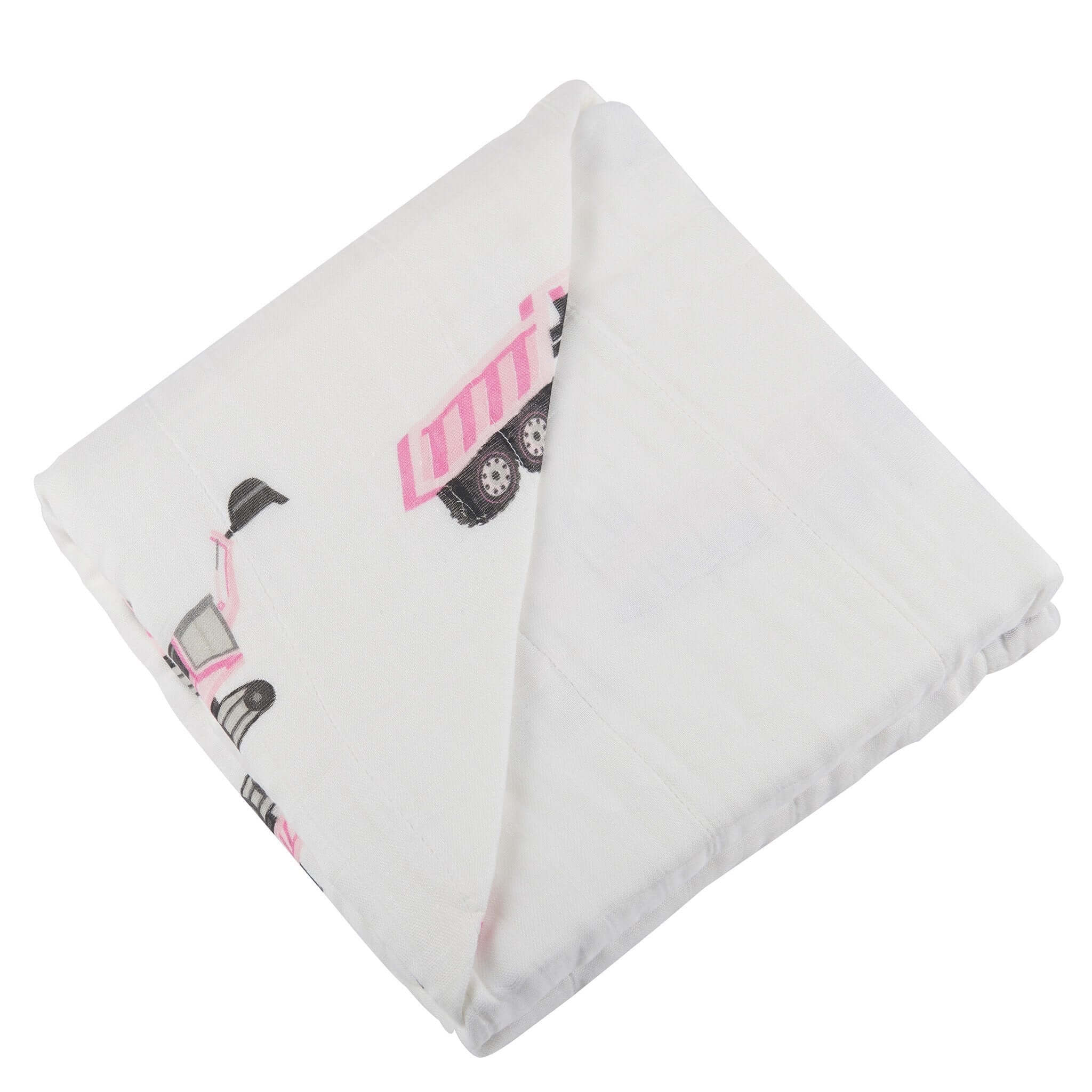 Pink Digger Bamboo Blanket, lightweight design perfect for swaddling and naptime use.