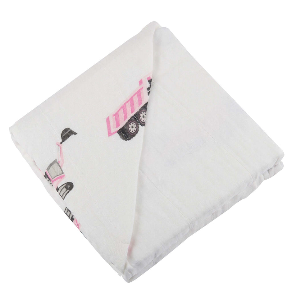 Pink Digger Bamboo Blanket, lightweight design perfect for swaddling and naptime use.