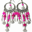 Silver Fish Charm Pink Beaded Dangle Earrings