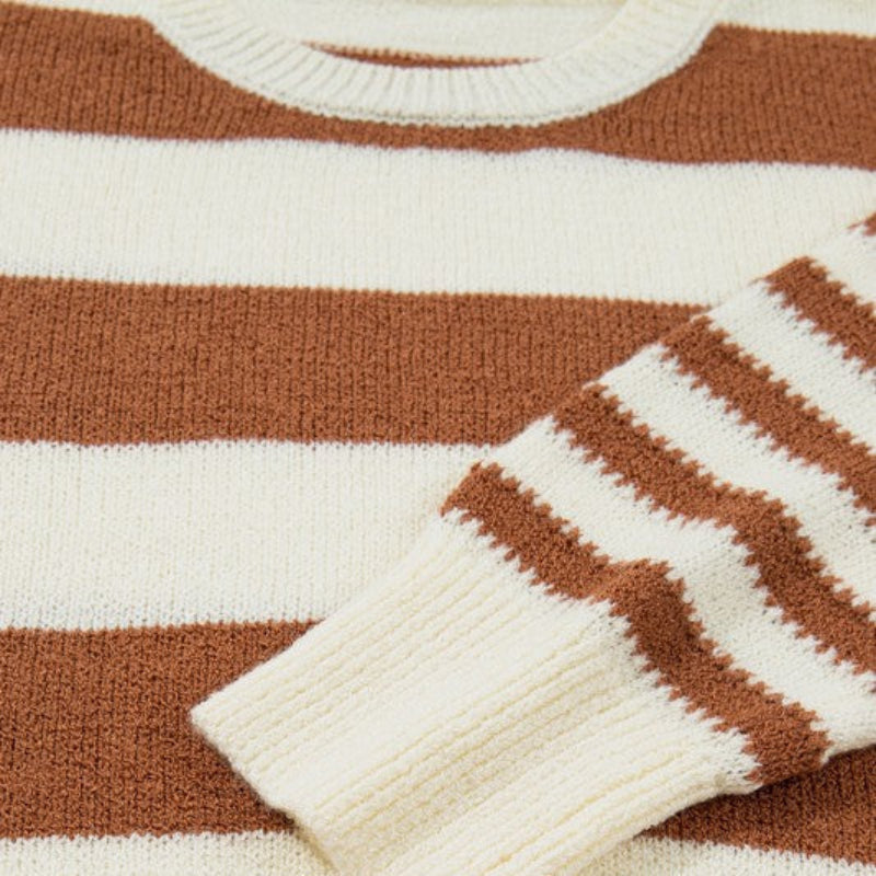 Brown & Cream Striped Knit Sweater
