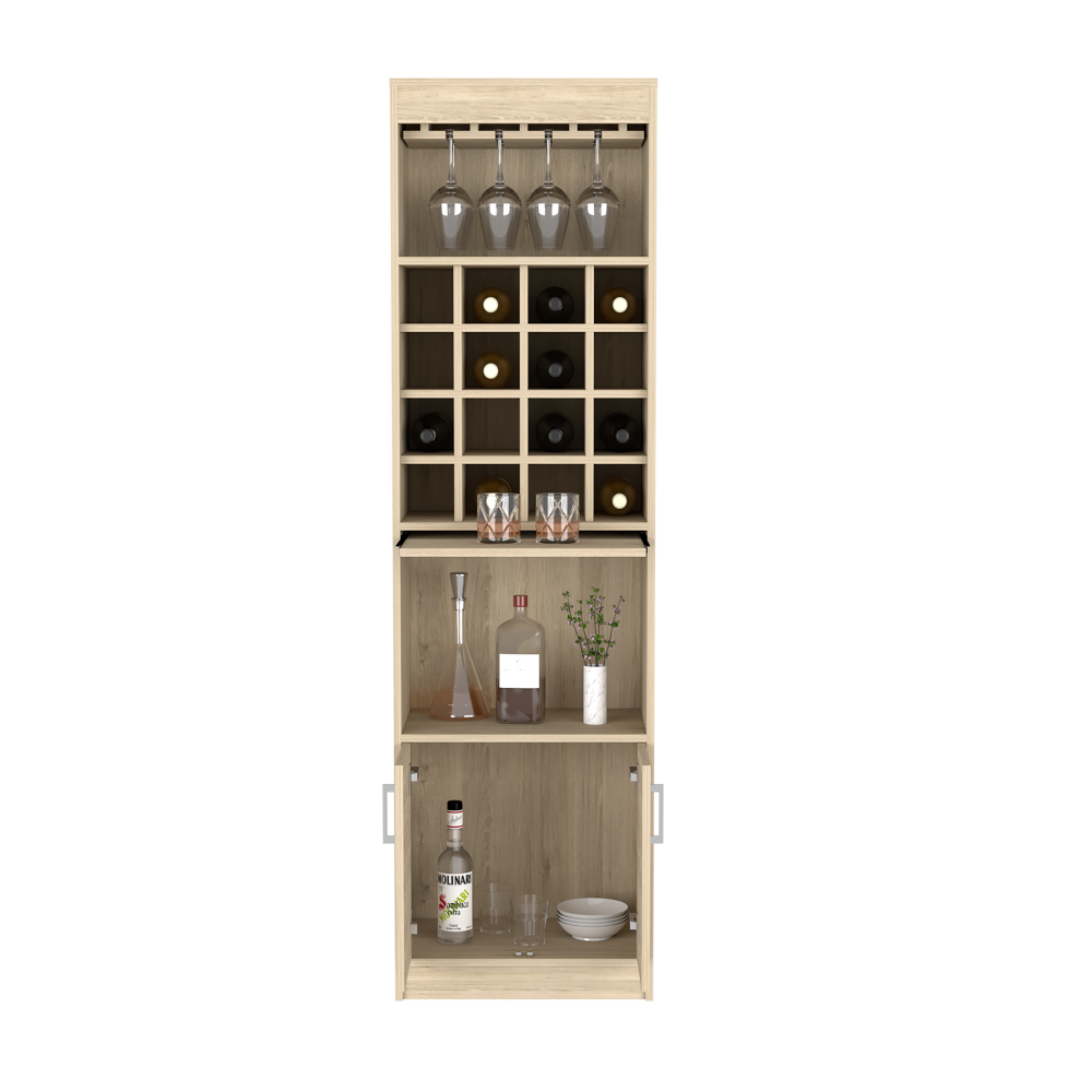 Bar Cabinet, Rack, 16 Wine Cubbies, Light Pine Finish.