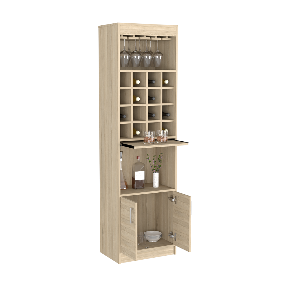 Bar Cabinet, Rack, 16 Wine Cubbies, Light Pine Finish.