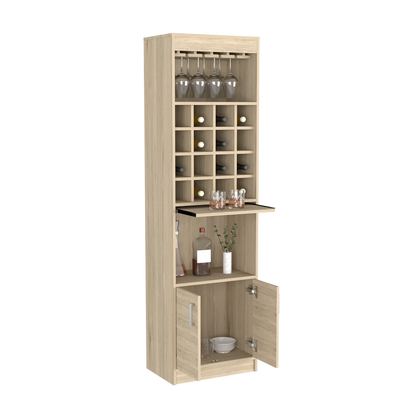 Bar Cabinet, Rack, 16 Wine Cubbies, Light Pine Finish.