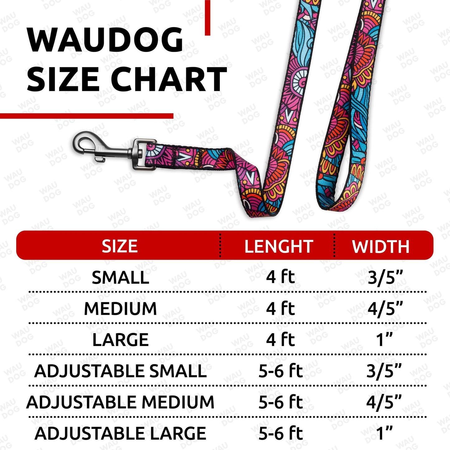 WAUDOG 4 Ft Nylon Dog Leash for Small Dogs and Medium Dogs