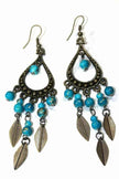 Leaf Charm Dangle Earrings with Colorful Beads