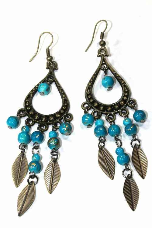 Leaf Charm Dangle Earrings with Colorful Beads