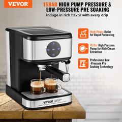 VEVOR Espresso Machine, 15 Bar Coffee and Espresso Maker with Milk