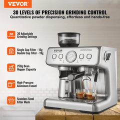 VEVOR Espresso Machine with Grinder, 15 Bar Semi-Automatic Espresso