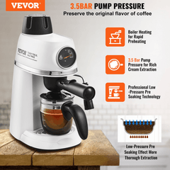 VEVOR Espresso Machine, 3.5 Bar Espresso Maker with Milk Frother Steam