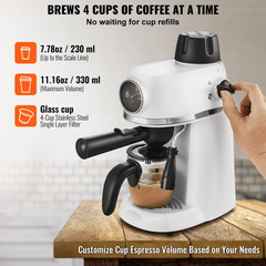 VEVOR Espresso Machine, 3.5 Bar Espresso Maker with Milk Frother Steam