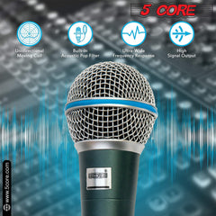 5Core XLR Microphone Dynamic Mic Karaoke Singing Studio Mics Handheld