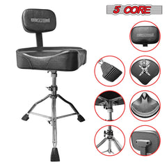 5Core Drum Throne Padded Guitar Stool Backrest Drummer Seat for Adults