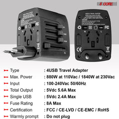 5Core Universal Travel Adapter International Power Adapters 3 Pack