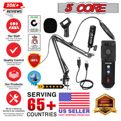 5 Core Podcast Microphone Bundle USB Condenser PC Mic Recording Studio