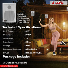 5Core Outdoor Speakers Stereo In Wall 100W Peak Passive Home Audio