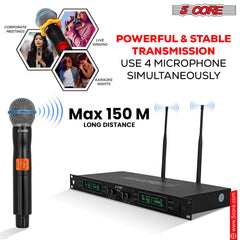 5 Core Wireless Microphone System 4 Channel UHF 492F Range Portable