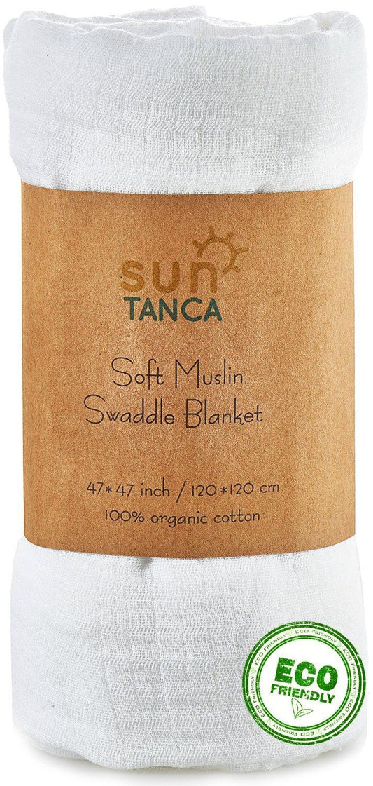 Organic Cotton Muslin Baby Swaddle – 100% White