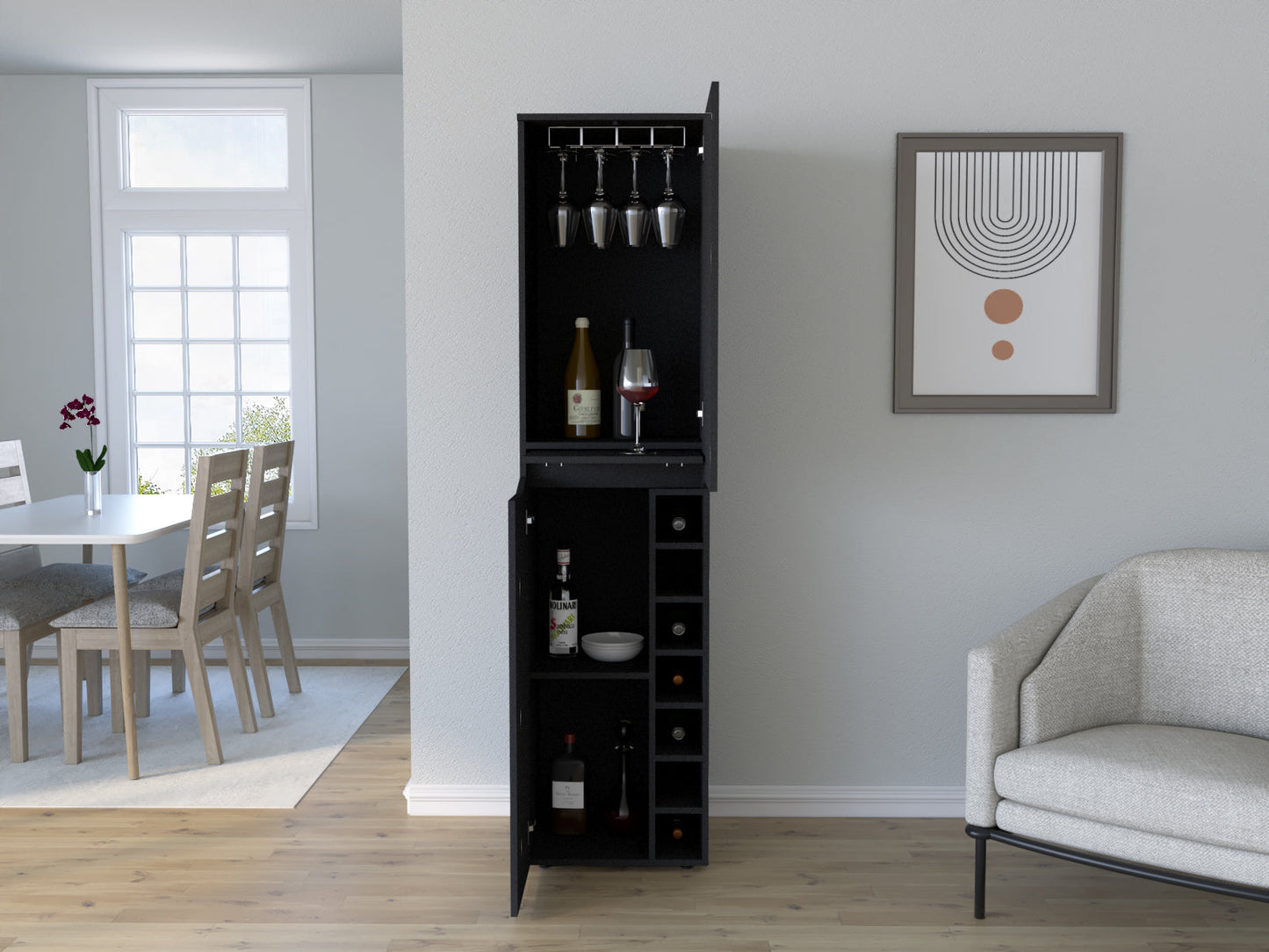 Tall Cabinet, Seven Cubbies, Two-Door Cabinets, Black Wengue.