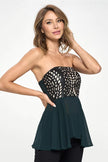 Top peplum de gasa sin tirantes 
