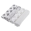 Bamboo Muslin Swaddle 4PK featuring floral and striped designs in soft, breathable fabric for baby comfort.