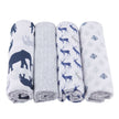 In the Wild Cotton Muslin Swaddle 4PK featuring playful animal designs, perfect for lightweight comfort and convenience.
