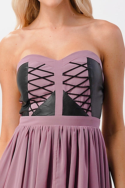 Strapless High-Low Lace-Up Dress