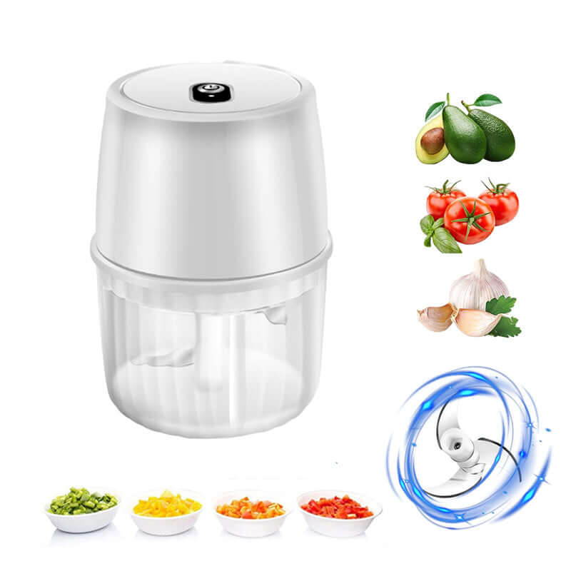Electric Portable Garlic Chopper with USB rechargeable motor, ideal for quick and efficient chopping of vegetables and herbs.