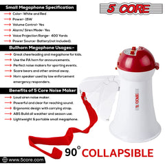 5Core Megaphone Bullhorn Speaker 15W Mini Battery Power Bull horn w