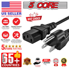 5Core AC Power Extension Cord 10Ft 3 Prong Adapter 16AWG/2C 125V 13A