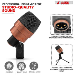 5 Core Tom Snare Mic Cardioid Dynamic Microphone for Drum Kit