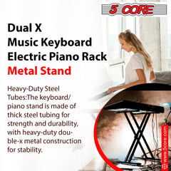 5Core Keyboard Stand Double X Style Adjustable Lift Piano Riser For 49