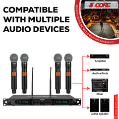 5 Core Wireless Microphone System 4 Channel UHF 492F Range Portable