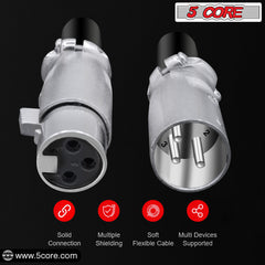 5Core XLR Connector Male Female to 1/4 Audio Jack 3 Pin Secure Mic