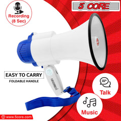 5Core Megaphone Bullhorn Speaker 30W Mini Bull Horn Battery Power