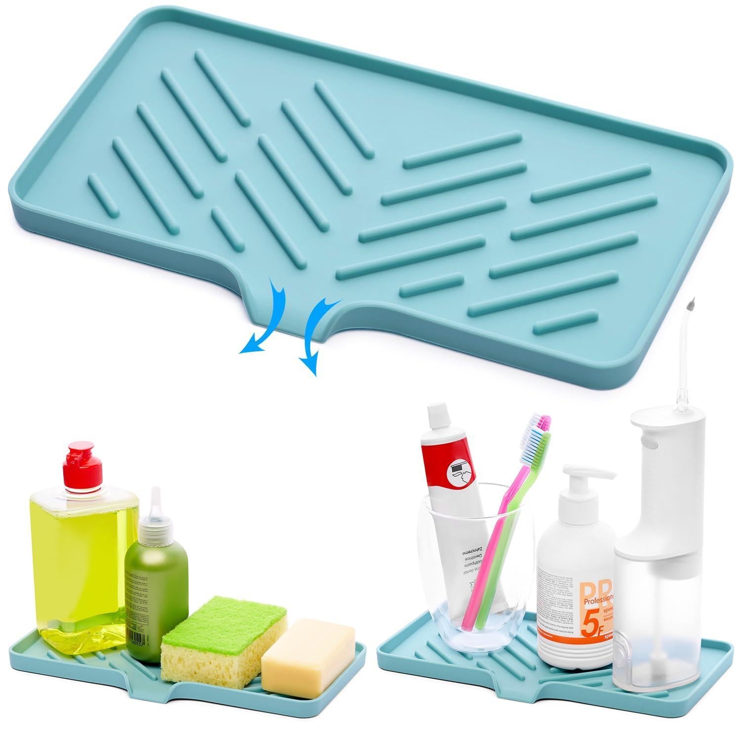 1 bandeja para fregadero de silicona de color verde claro.