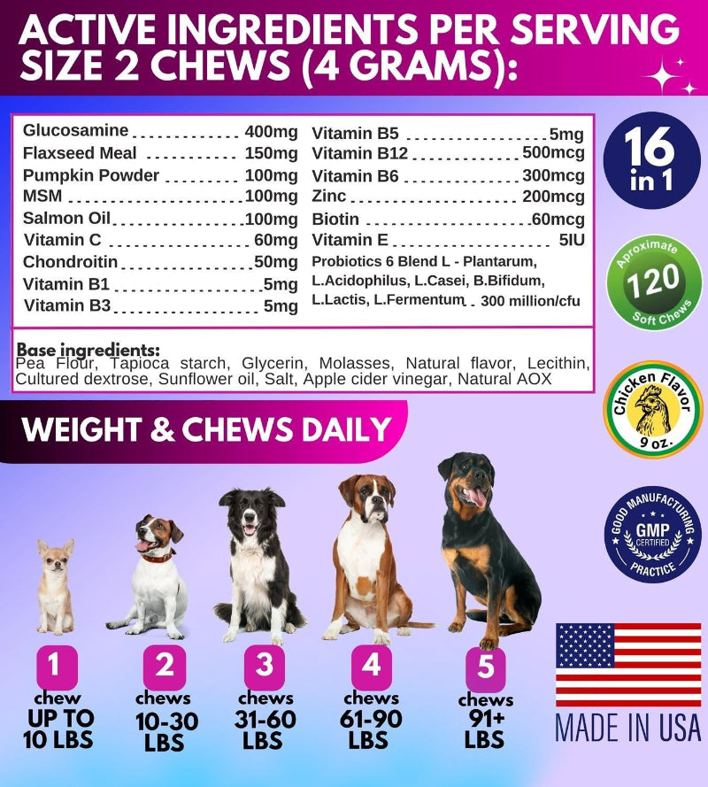 Multivitamines à croquer pour chien avec glucosamine 16 en 1