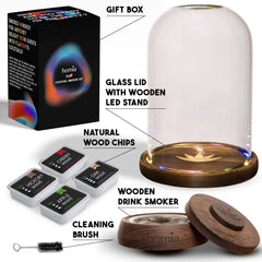 Cocktail Smoker Kit with LED Wooden Base and Tall Glass Dome 8.5  x