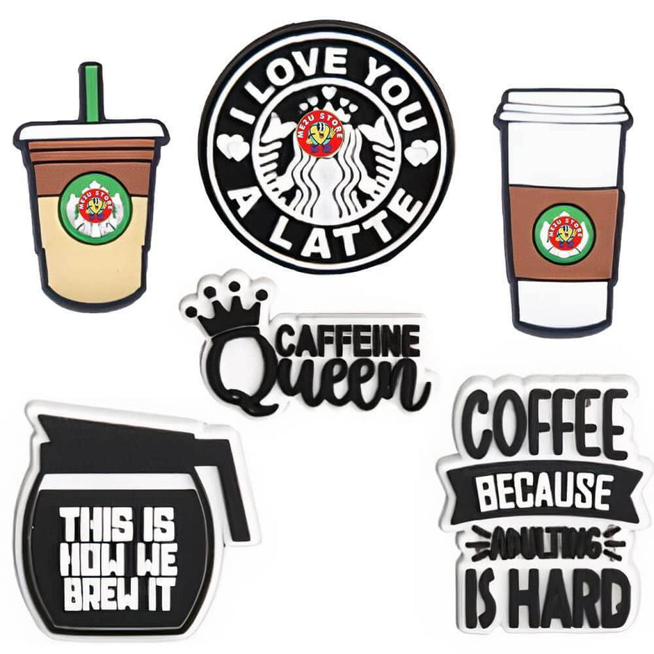 Ensemble de breloques crocodiles sur le thème du café 