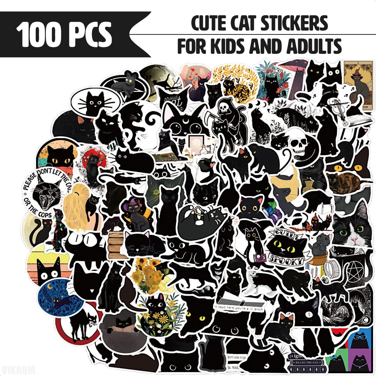 100pcs Waterproof Cat Vinyl Laptop Stickers