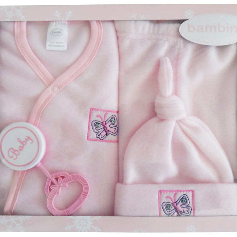 Baby Pink Newborn Clothing Set with Butterfly Patch – 4-Piece Outfit