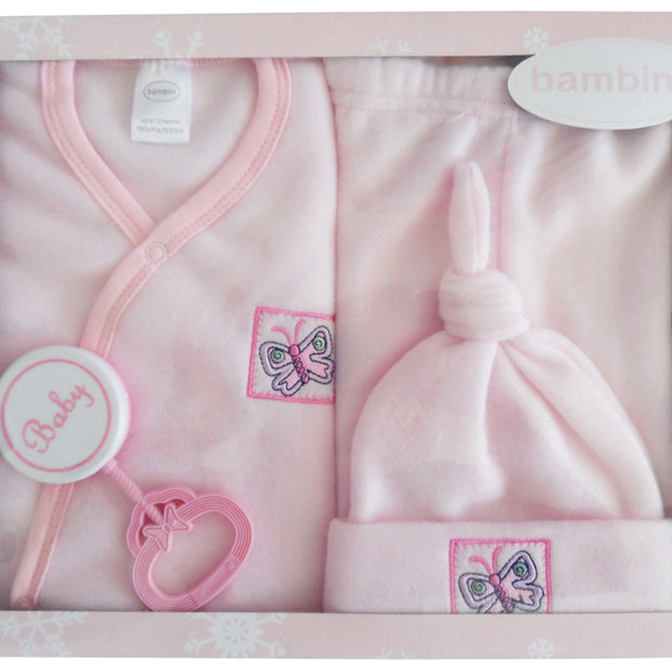 Charming Baby Pink Newborn Clothes Set with Butterfly Patch - 4-Piece Outfit for Everyday Comfort