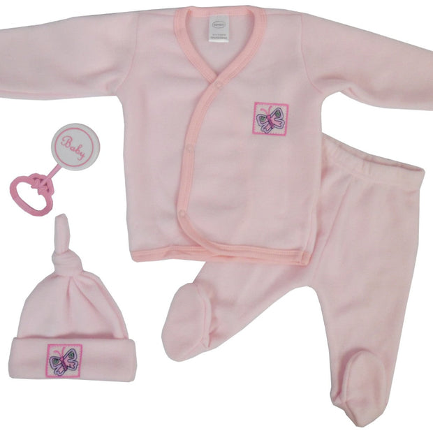 Charming Baby Pink Newborn Clothes Set with Butterfly Patch - 4-Piece Outfit for Everyday Comfort