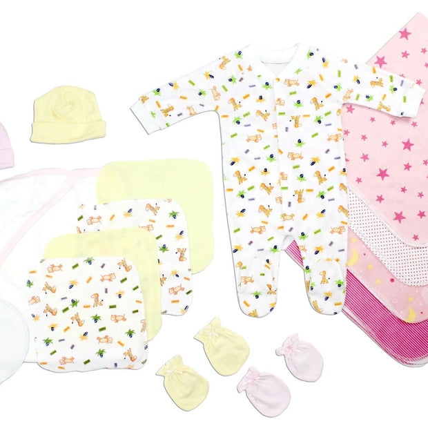Baby Shower Set - 17-piece layette for newborns with clothing and accessories designed for comfort and delicate skin.