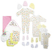 Soft Cotton Baby Girls 21 Pc Layette Set including hats, bodysuits, blankets, and accessories for newborn girls.